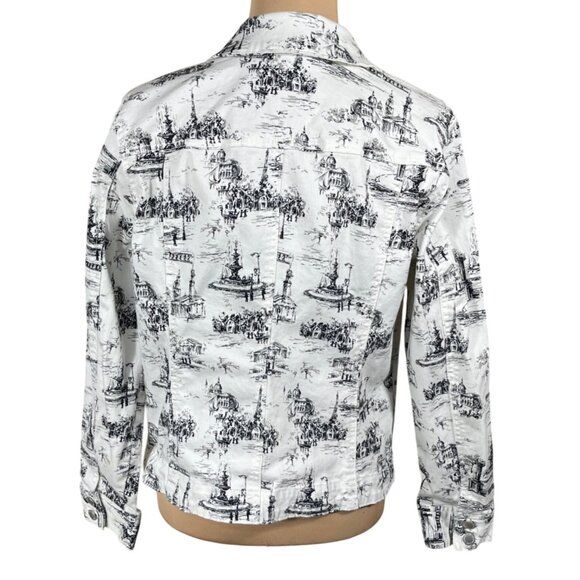 Charter Club Denim Jacket White Black Toile Size L Large Button - Picture 3 of 7